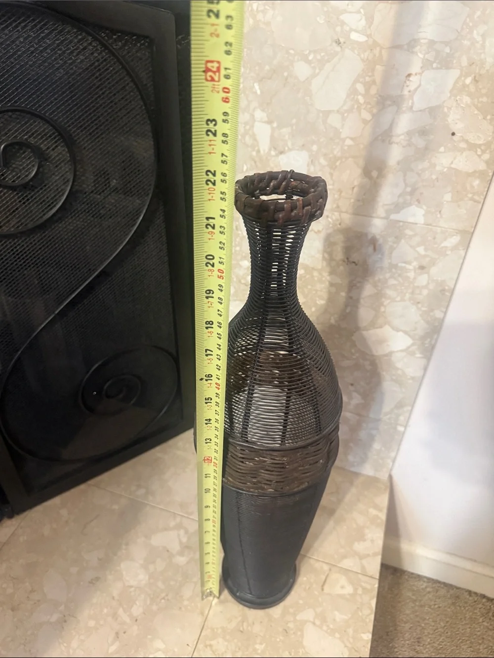 Decorative Woven Floor Vase - Black and Brown